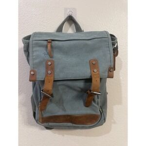 TSD Brand Canvas Leather Trim Backpack Bag Green Brown Adjustable Straps
